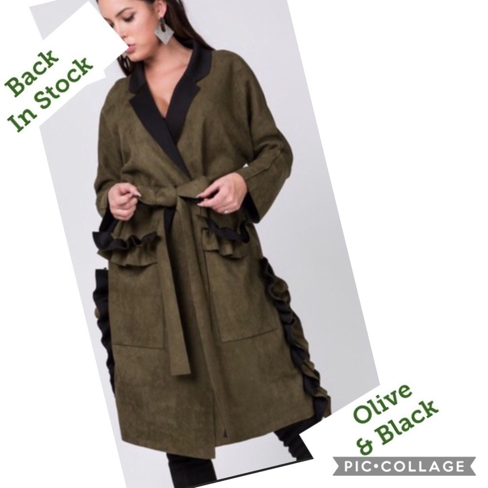 SALE!! Re-Stocked! Beautiful Olive Faux Suede Coat - Picture 1 of 4